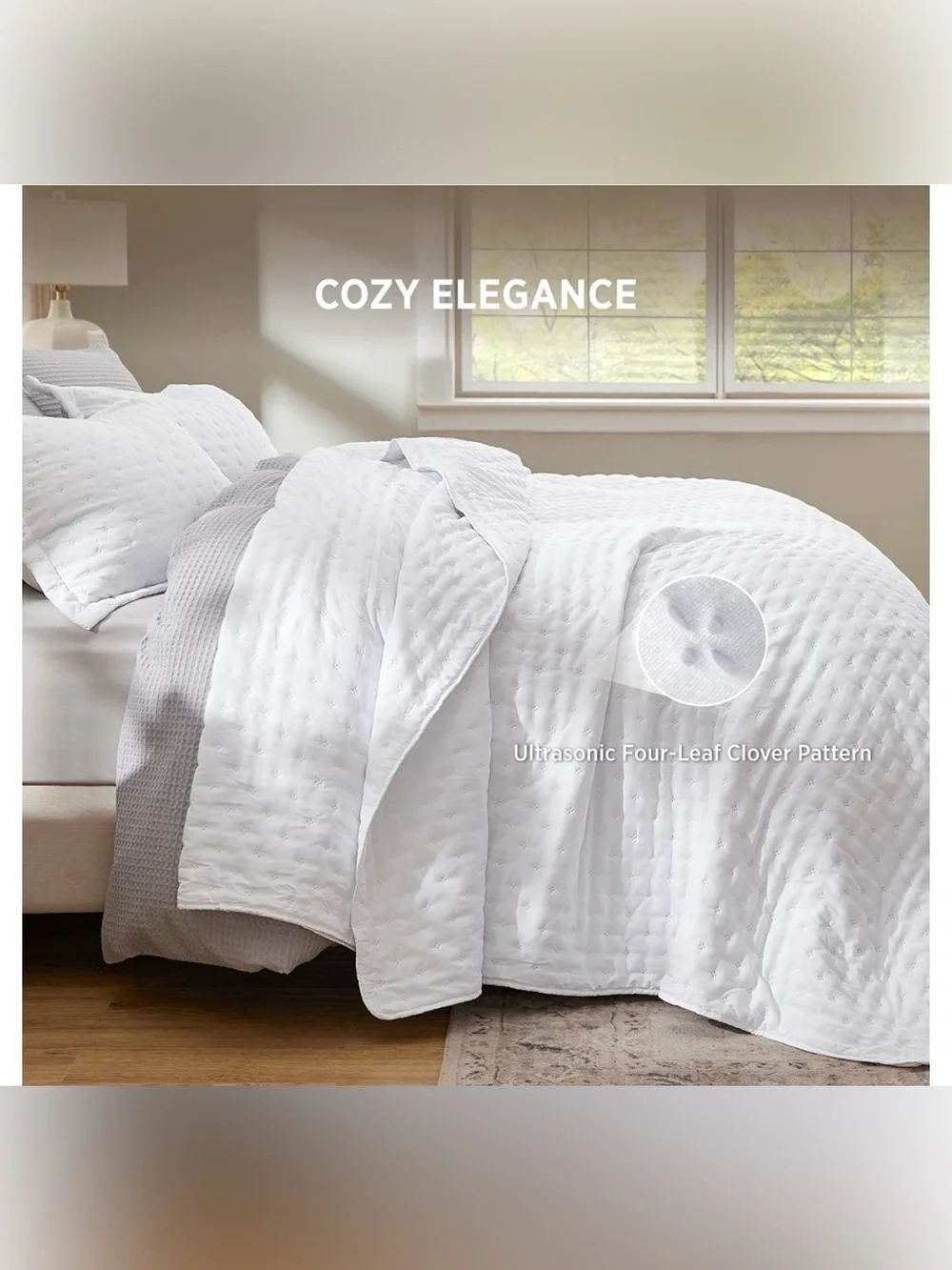 Bedsure Queen White Quilted Bedspread Set - Classic Hotel-Style Bedding